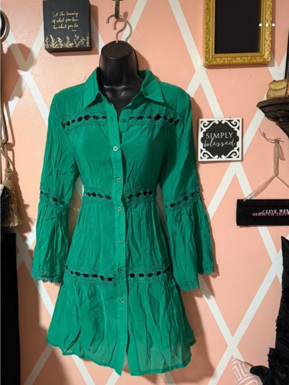 Elan Emerald Green Button-Front Mini Dress